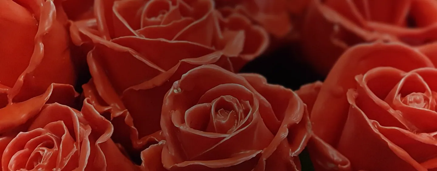 Close-up van rode waxrozen met een glanzende waxlaag