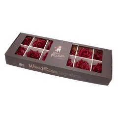 Silk roses Burgundy in their packaging