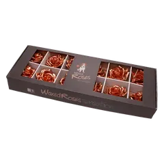 Silk roses Copper in their packaging